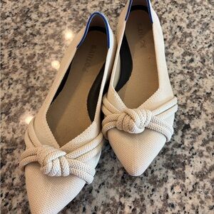 Rothy's Beige Knotted Loafers with Blue Trim